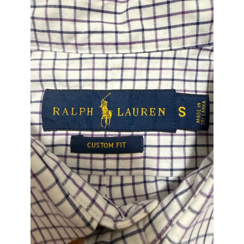Polo Ralph Lauren Mens Custom Fit Tattersall Check Button Down Shirt Small White